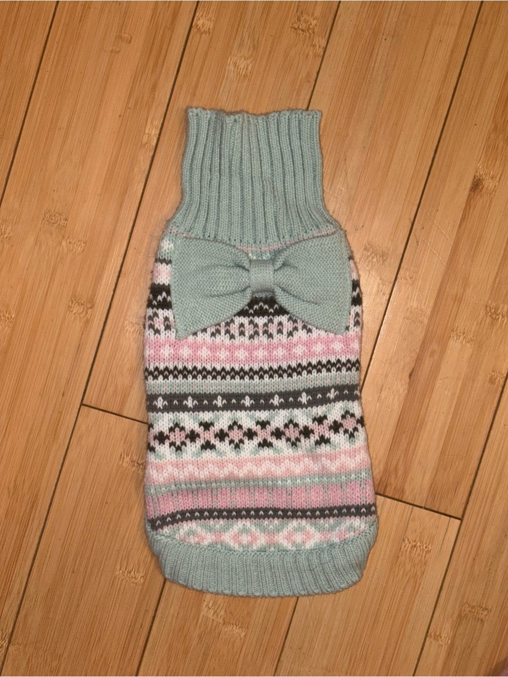 Bow-Accent Fair Isle Knit Sweater - Mint Pink, NWOT